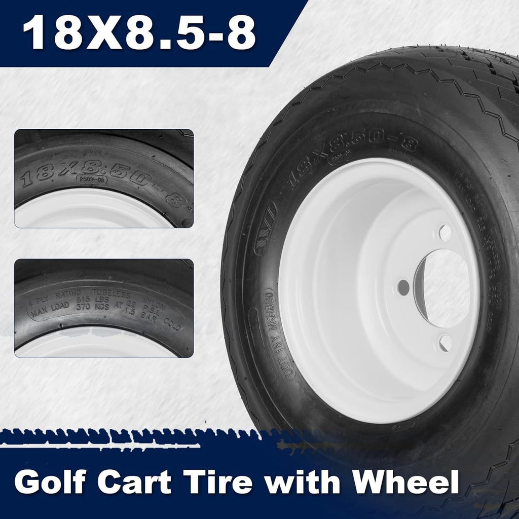 RVpunk 18X8.50-8 Golf Cart Tire and Wheel Assemly 4 Lug 4 Center 18 x 8.5 x 8 18-850-8 Golf Cart Tires On Rims Set 2