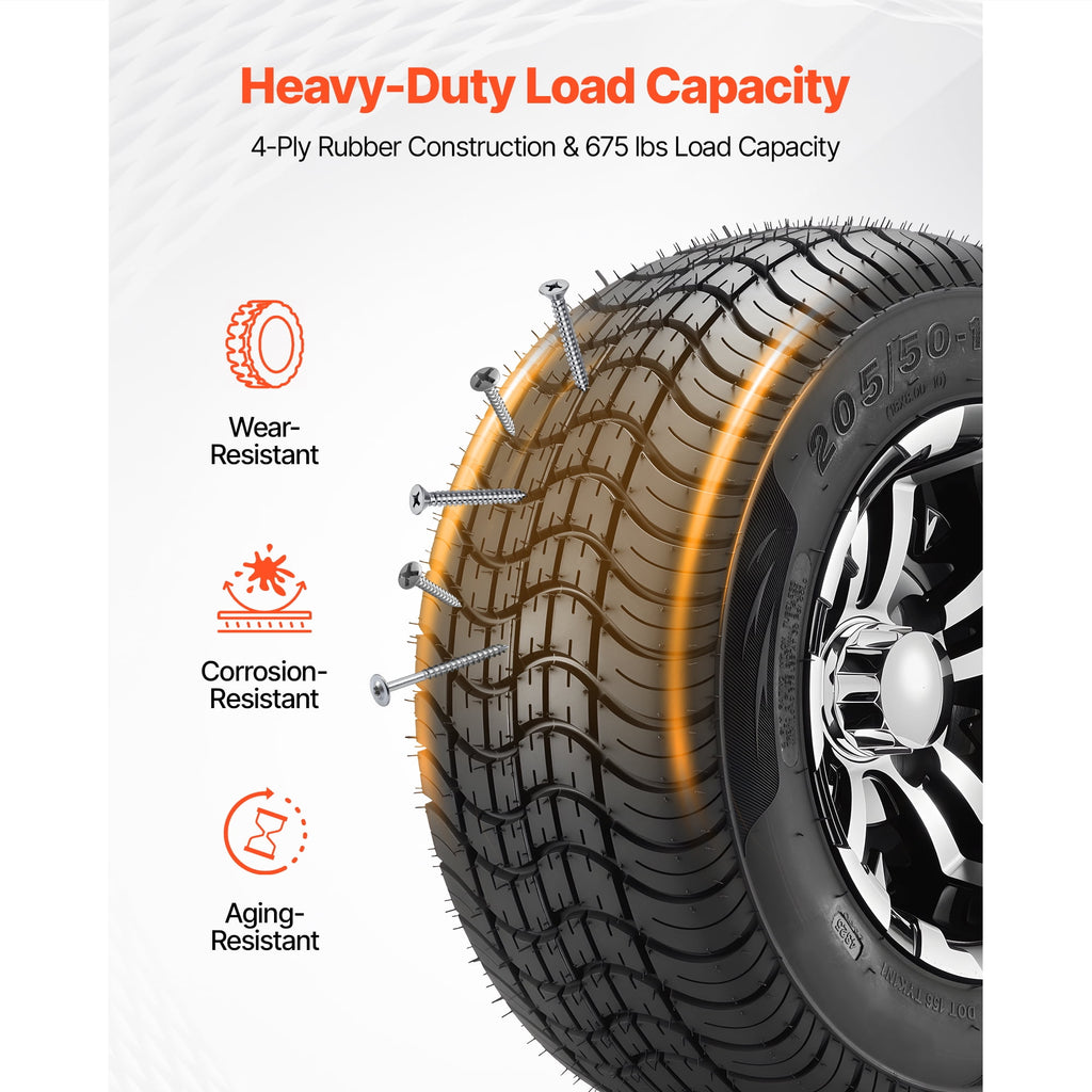 KFFKFF Golf Cart Wheels,10 205/50-10 Aluminum Alloy Golf Cart Tires and Wheels Combo (Set of 4),4-Ply Rubber 4-Lug Lawn Mower Tires & Rims, 675 lbs Load Capacity