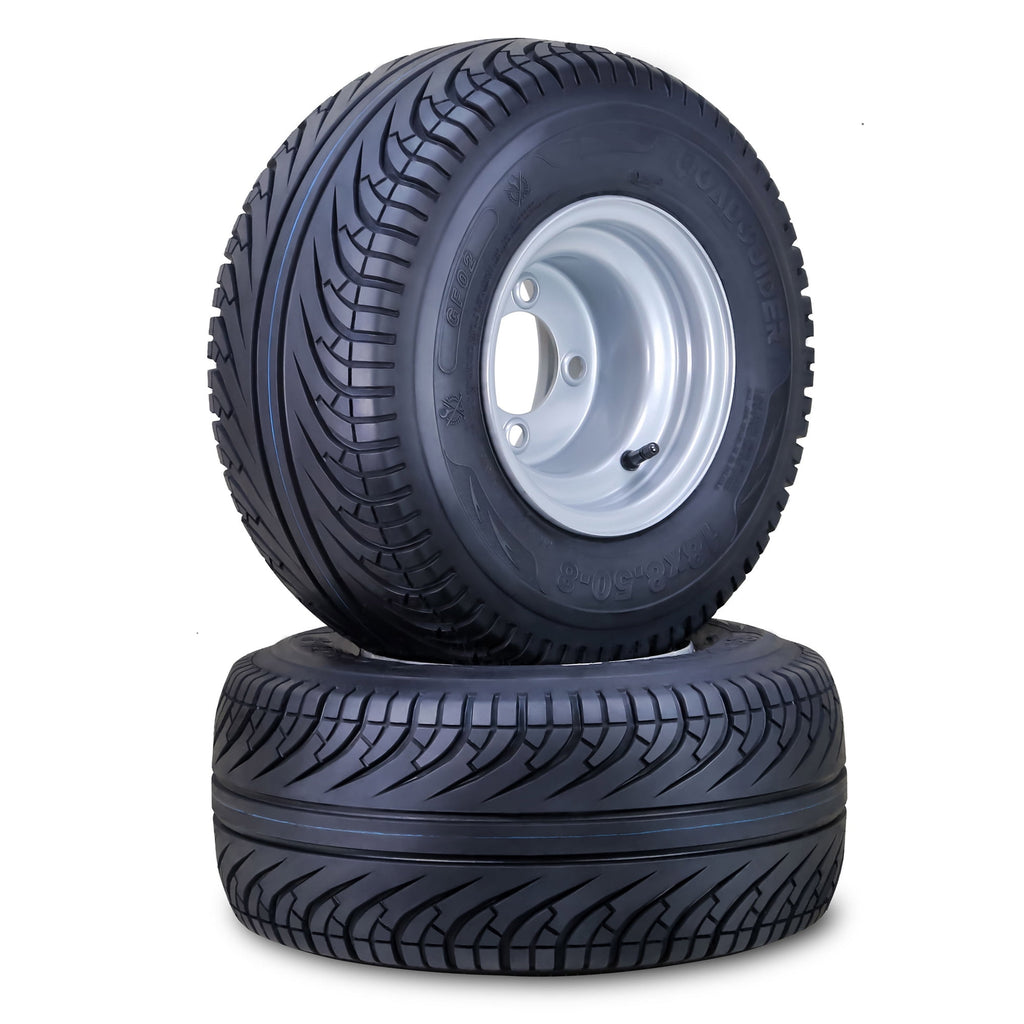 ROADGUIDER Golf Cart Tire Wheel Assembly 18X8.5-8 4-Ply with 4 Lugs on 4 PCD Silver Rim ,SET 2 -14039