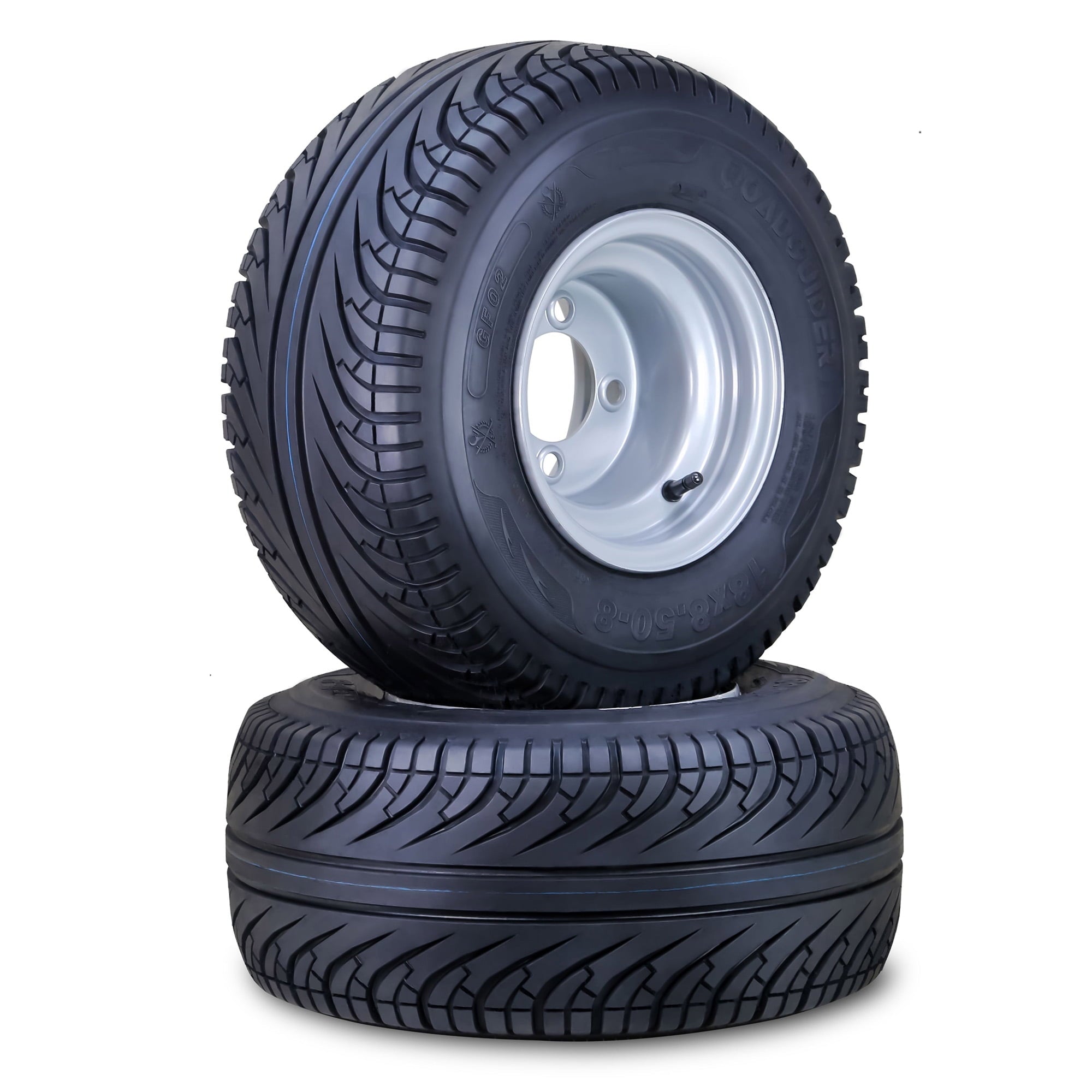 ROADGUIDER Golf Cart Tire Wheel Assembly 18X8.5-8 4-Ply with 4 Lugs on 4 PCD Silver Rim ,SET 2 -14039