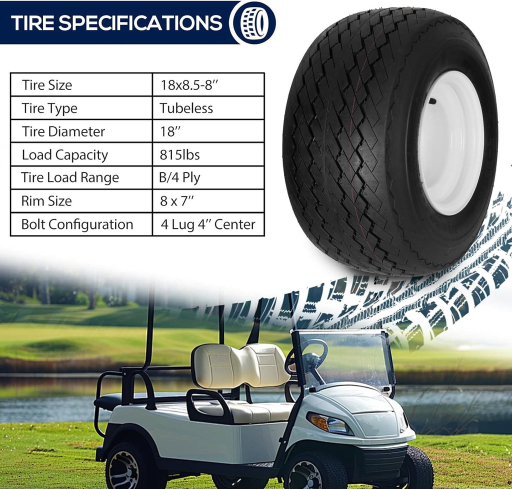 RVpunk 18X8.50-8 Golf Cart Tire and Wheel Assemly 4 Lug 4 Center 18 x 8.5 x 8 18-850-8 Golf Cart Tires On Rims Set 2