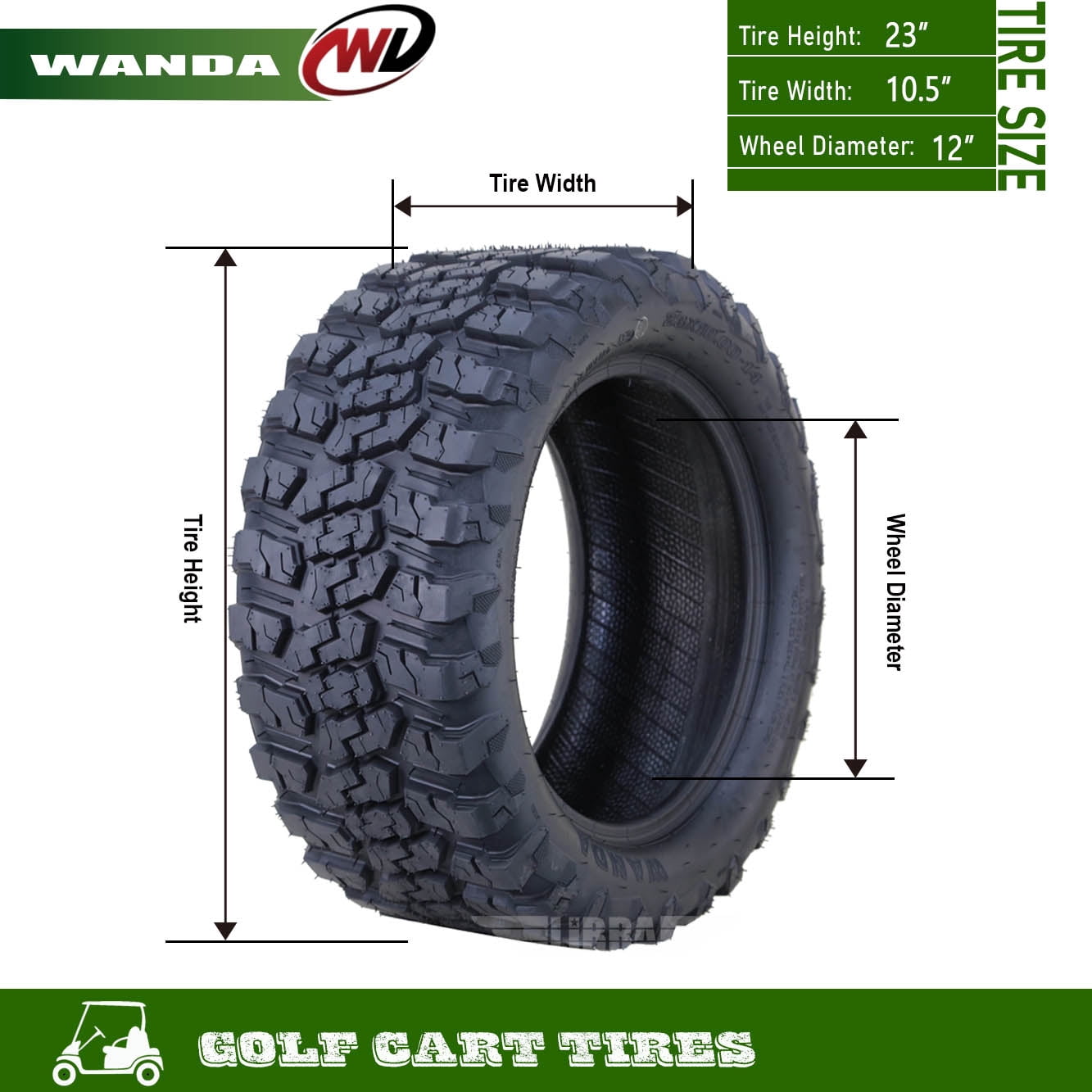 WANDA 23x10.5-12 All Terrain Golf Cart Tires 4 Ply 23x10.5X12 -Set 2 -14057